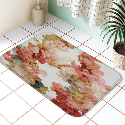Floral Aesthetic Quick Dry Bath Mat, Elegant Peach Peony Design Absorbent Non Slip Shower Mat, Spring Decorative Memory Foam Washable Rugs for Bathroom Toilet Restroom 20x32 Inch