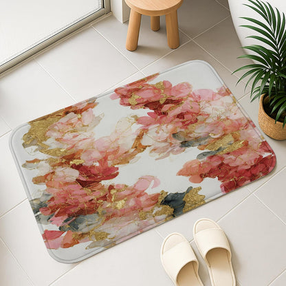 Floral Aesthetic Quick Dry Bath Mat, Elegant Peach Peony Design Absorbent Non Slip Shower Mat, Spring Decorative Memory Foam Washable Rugs for Bathroom Toilet Restroom 20x32 Inch