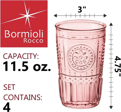 Romantic Set Of 4 Tumbler Glasses, 11.5 Oz. Colored Crystal Glass, Cotton Candy Pink, Made In Italy.