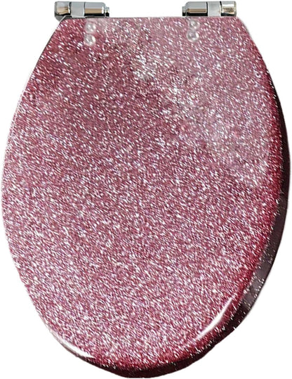 Glitter Toilet Seat, Resin Toilet Seat Elongated Soft Close Quick Release Heavy Duty Toilet Seats with Glitter Cover(Pink)