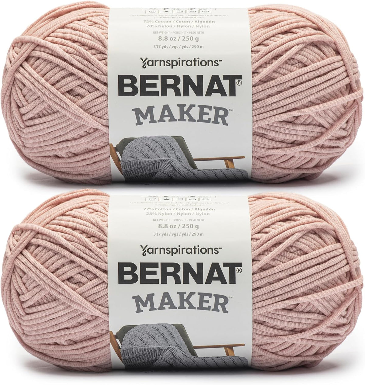 Maker, Cotton Soft Yarn for Crocheting, Soft Peach, 2-Pack