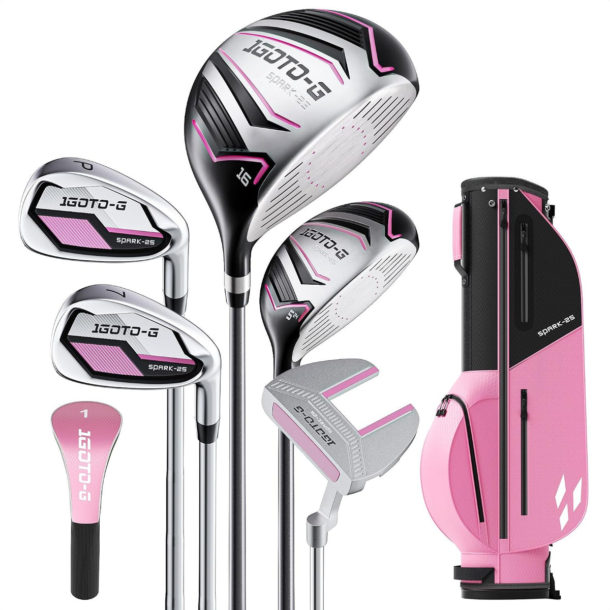 5/6/7 Pieces Kids Golf Clubs Set - Youth Golf Clubs Junior Set Ages 3-14 Includes Stand Bag, 1# Driver, 5# Hybrid, 7#, PW# Irons and Putter Right/Left Hand for Boys Girls