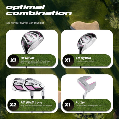 5/6/7 Pieces Kids Golf Clubs Set - Youth Golf Clubs Junior Set Ages 3-14 Includes Stand Bag, 1# Driver, 5# Hybrid, 7#, PW# Irons and Putter Right/Left Hand for Boys Girls