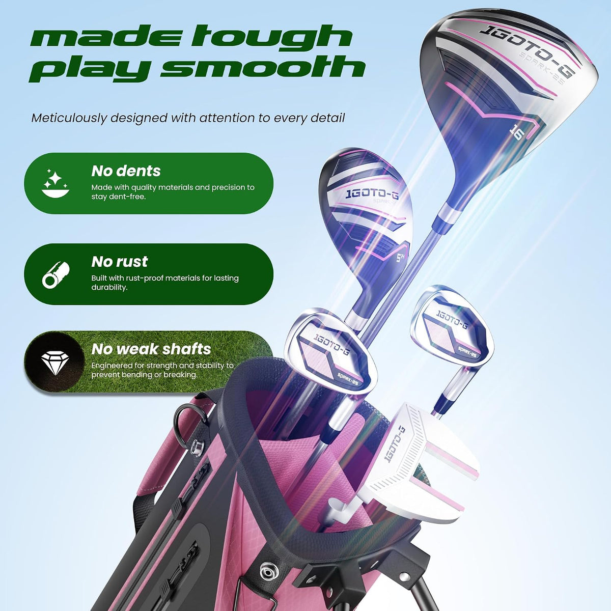 5/6/7 Pieces Kids Golf Clubs Set - Youth Golf Clubs Junior Set Ages 3-14 Includes Stand Bag, 1# Driver, 5# Hybrid, 7#, PW# Irons and Putter Right/Left Hand for Boys Girls