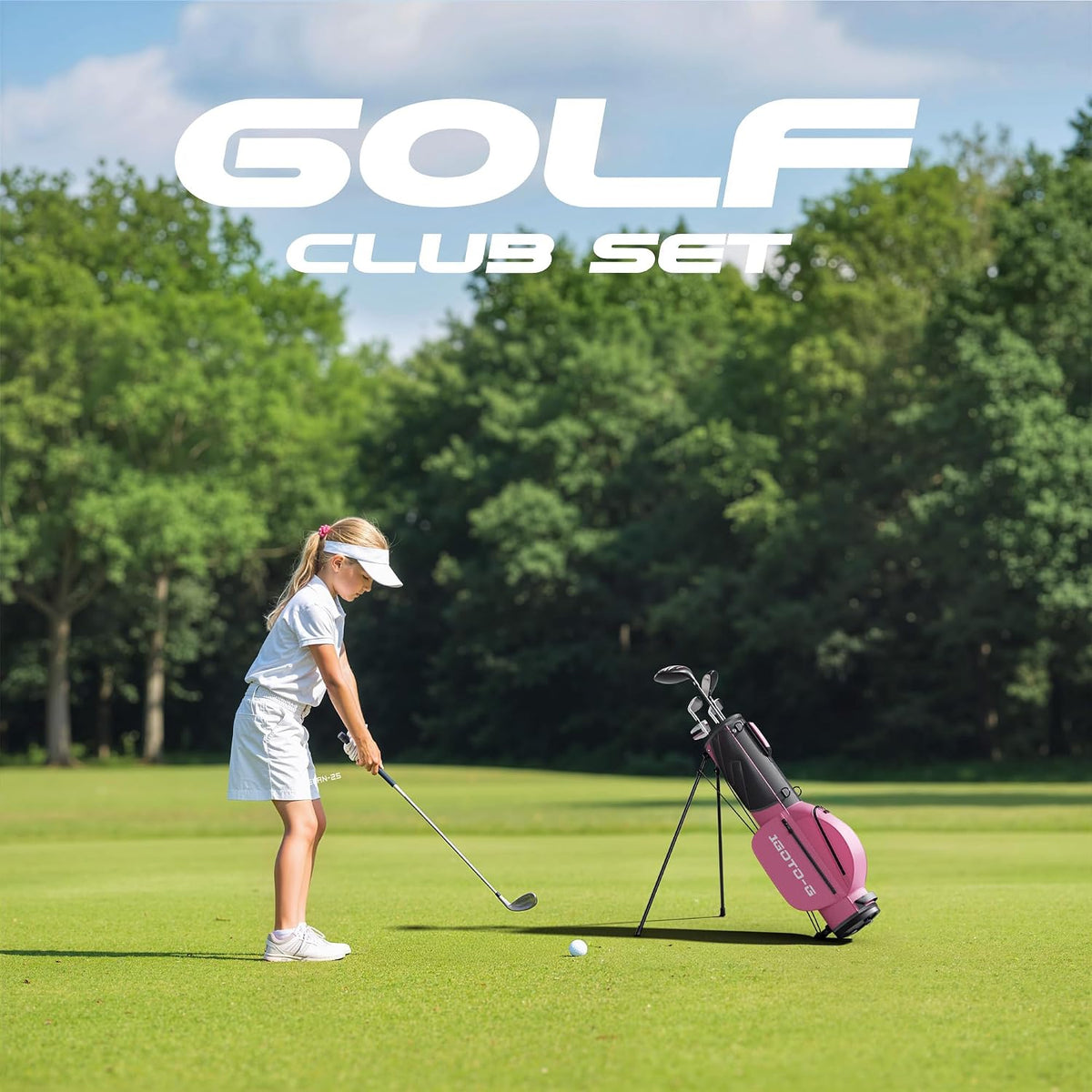 5/6/7 Pieces Kids Golf Clubs Set - Youth Golf Clubs Junior Set Ages 3-14 Includes Stand Bag, 1# Driver, 5# Hybrid, 7#, PW# Irons and Putter Right/Left Hand for Boys Girls