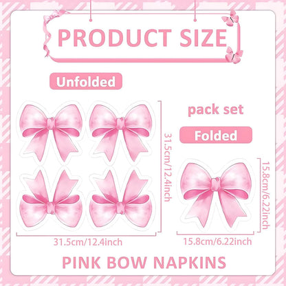 Pink Bow Coquette Napkins - 4-ply 50PCS Bow Theme Birthday Party,Bachelorette Decorations,Bridal Engagement Decor,Coquette Cute Supplies,Girl Wedding Baby Shower Tableware