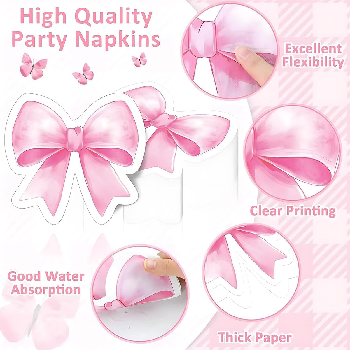 Pink Bow Coquette Napkins - 4-ply 50PCS Bow Theme Birthday Party,Bachelorette Decorations,Bridal Engagement Decor,Coquette Cute Supplies,Girl Wedding Baby Shower Tableware
