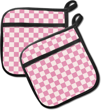 2 Pack Pot Holders for Kitchen Clearance, Cute Hot Pads, Funny Oven Pot Holders, Potholders Sets for Kitchen Heat Resistant Pink Checkerboard