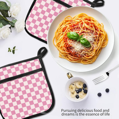 2 Pack Pot Holders for Kitchen Clearance, Cute Hot Pads, Funny Oven Pot Holders, Potholders Sets for Kitchen Heat Resistant Pink Checkerboard