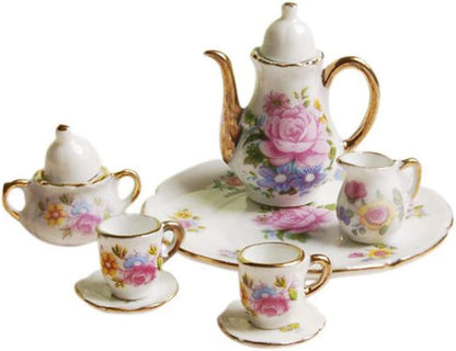 Dollhouse Miniature Kitchen Dining Ware Porcelain Tea Cup Set, 8pcs