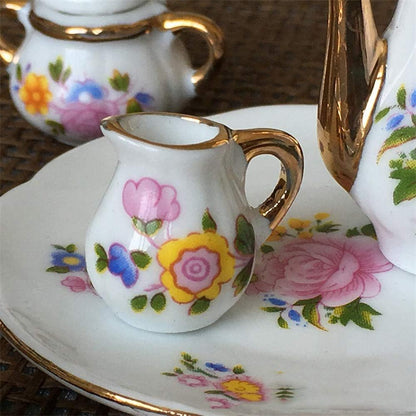 Dollhouse Miniature Kitchen Dining Ware Porcelain Tea Cup Set, 8pcs