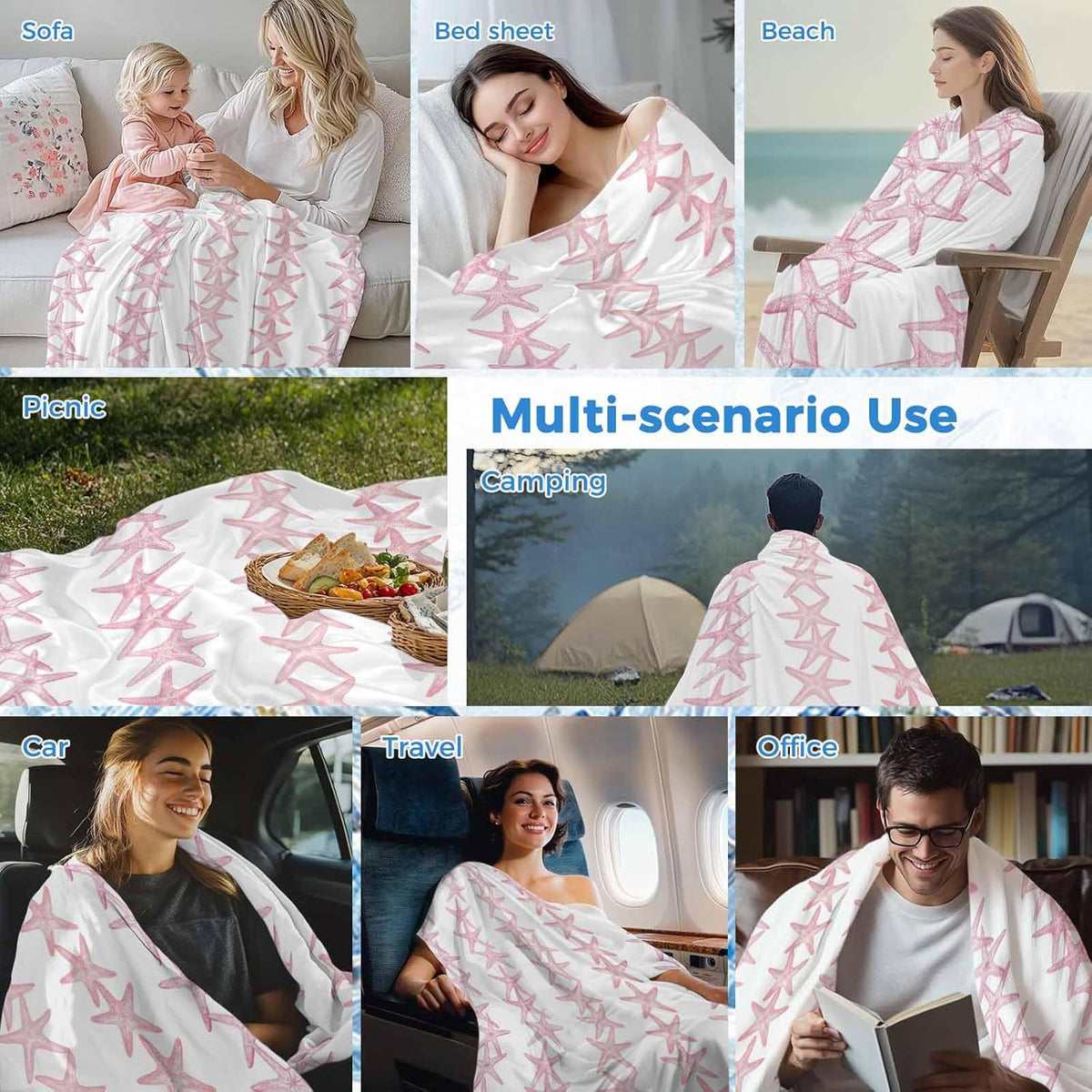 Cooling Blanket for Hot Sleepers, Light Pink Starfish Coastal Lightweight Breathable Summer Blanket, Nautical Summer Ocean Modern Double-Side Cool Throw Blankets for Sleeping Travel, 30"x40"