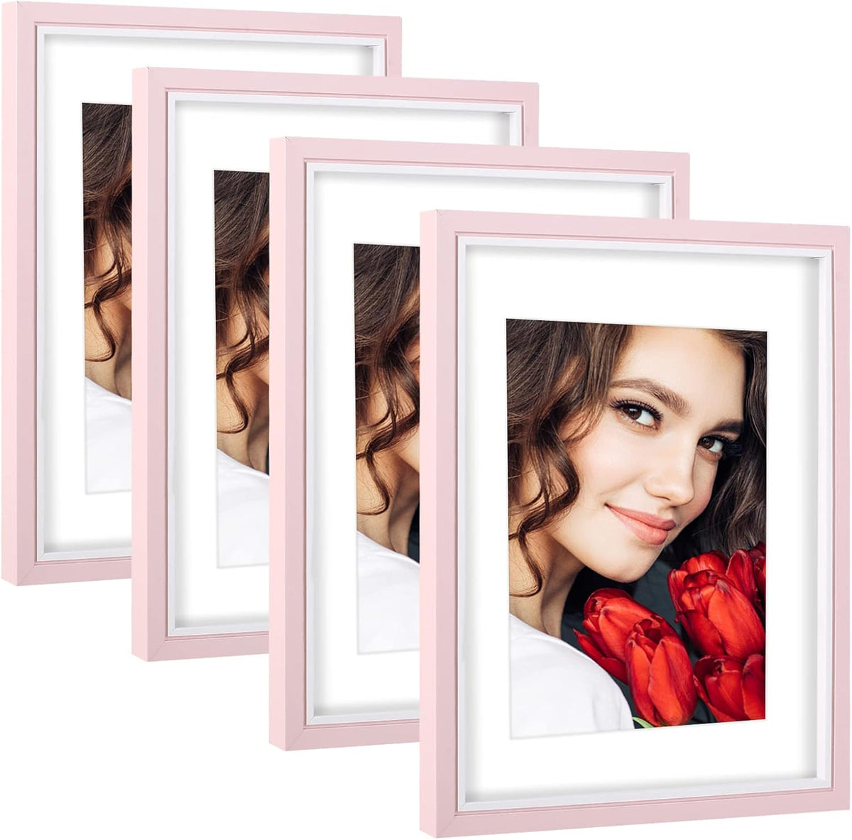8x10 Picture Frame Set of 4, Pink Picture Frames, Wooden