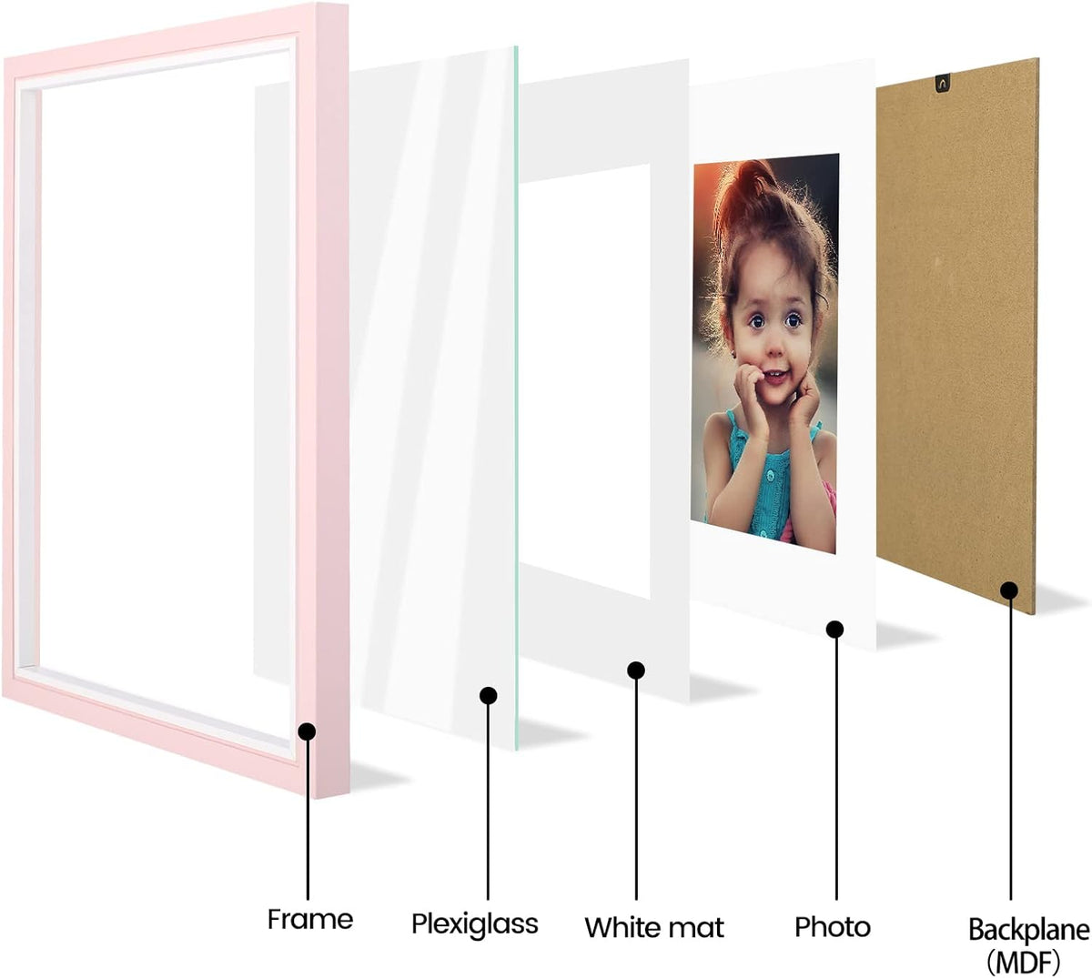 8x10 Picture Frame Set of 4, Pink Picture Frames, Wooden