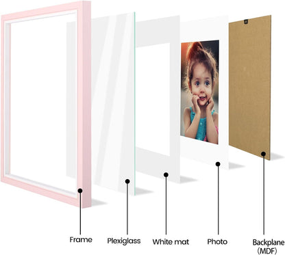 8x10 Picture Frame Set of 4, Pink Picture Frames, Wooden