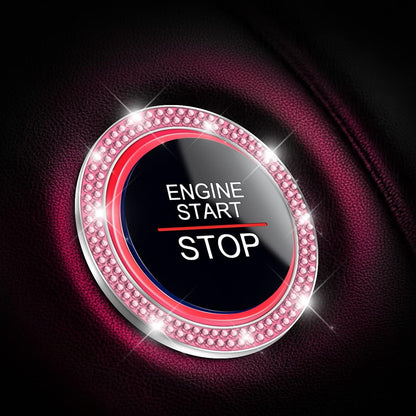 2PCS Zinc Alloy Rhinestone Engine Start Button Rings, Pink