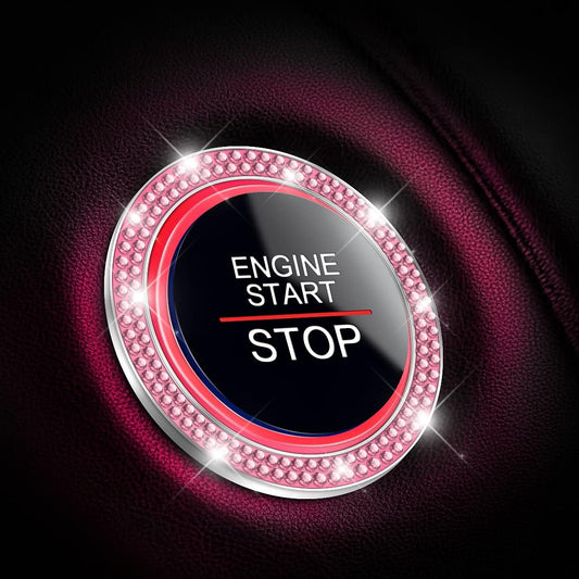 2PCS Zinc Alloy Rhinestone Engine Start Button Rings, Pink