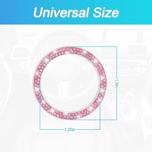 2PCS Zinc Alloy Rhinestone Engine Start Button Rings, Pink