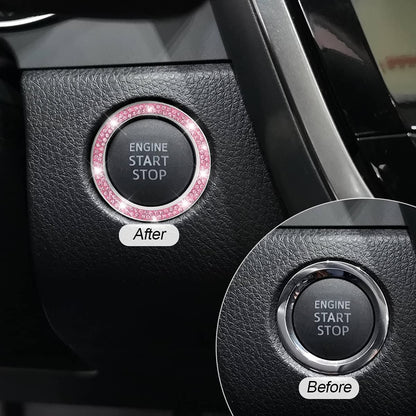 2PCS Zinc Alloy Rhinestone Engine Start Button Rings, Pink