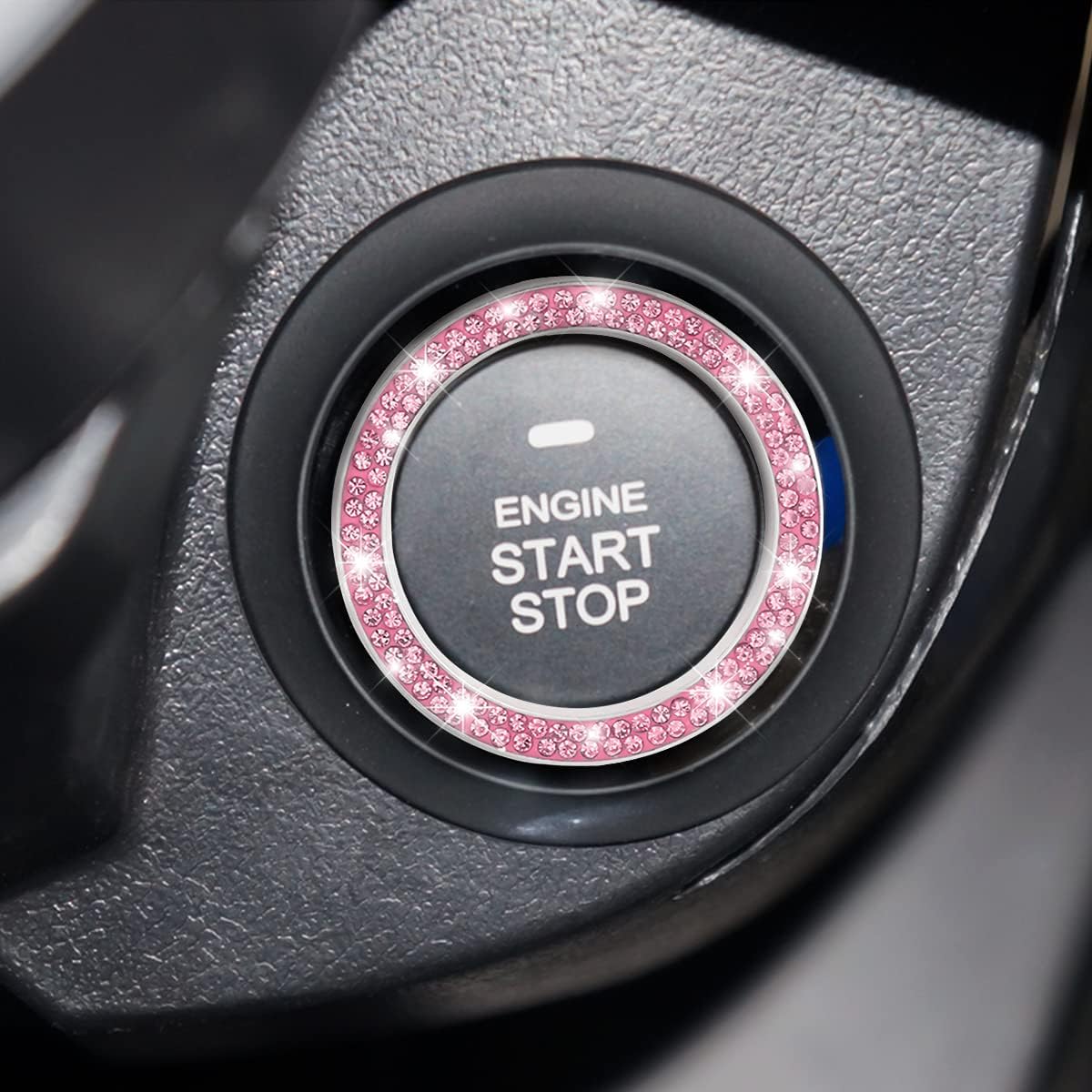 2PCS Zinc Alloy Rhinestone Engine Start Button Rings, Pink