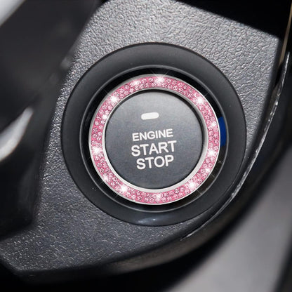 2PCS Zinc Alloy Rhinestone Engine Start Button Rings, Pink