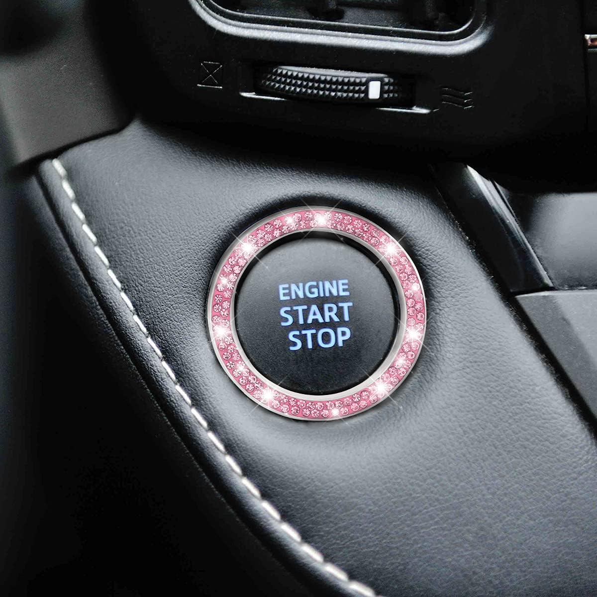 2PCS Zinc Alloy Rhinestone Engine Start Button Rings, Pink
