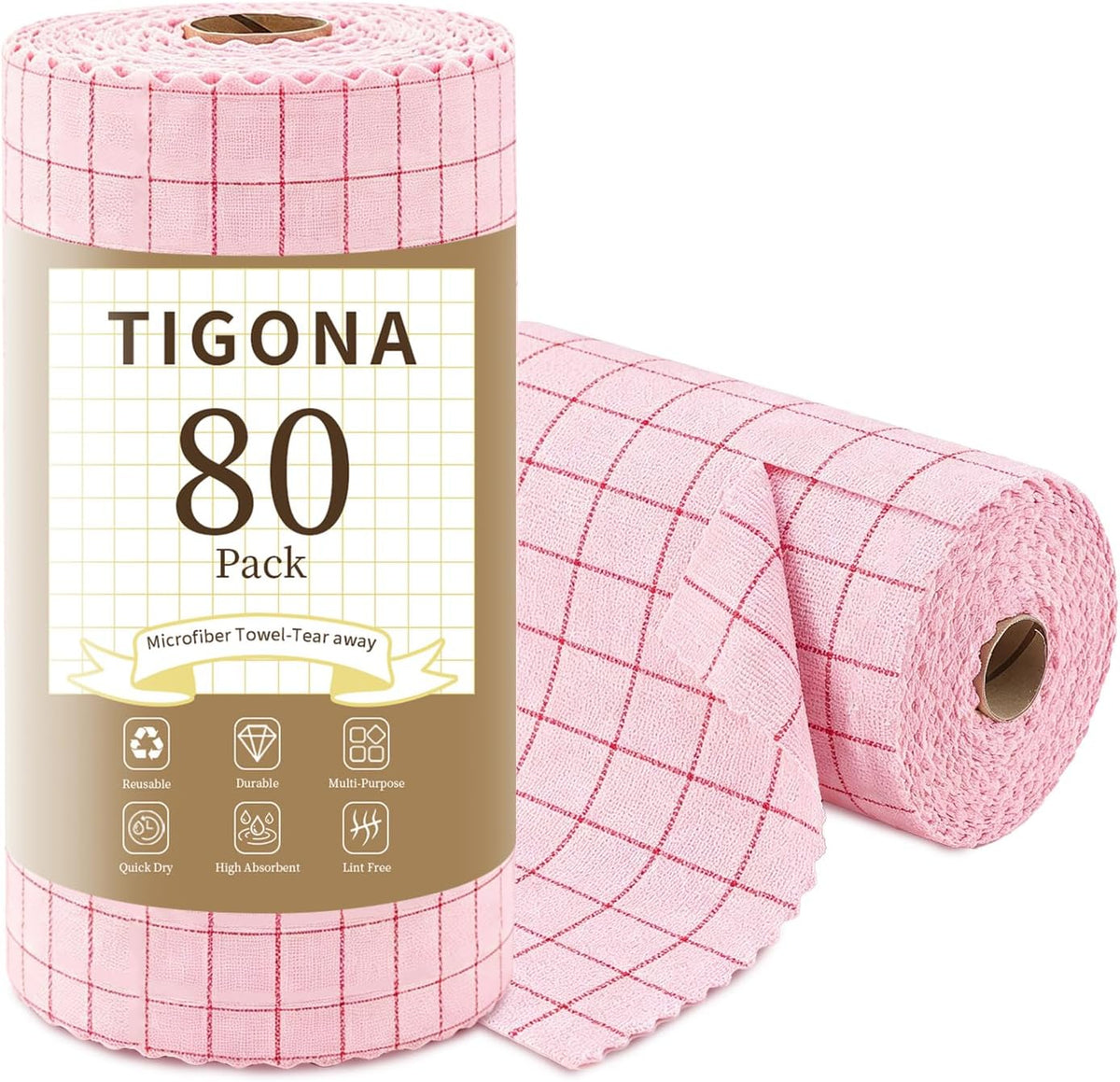 Microfiber Cleaning Cloth Roll,80 Pack Cleaning Towels,Lint Free Rags Paper Towels & Tear Away Reusable Towels,Washable Shop Rags Floral Wipe Cloth,Wash Cloths Dish Rags for Car Kitchen Window