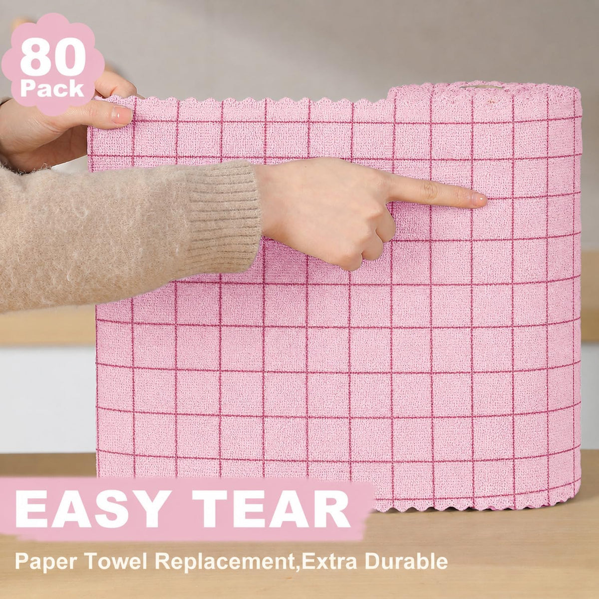Microfiber Cleaning Cloth Roll,80 Pack Cleaning Towels,Lint Free Rags Paper Towels & Tear Away Reusable Towels,Washable Shop Rags Floral Wipe Cloth,Wash Cloths Dish Rags for Car Kitchen Window