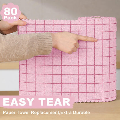 Microfiber Cleaning Cloth Roll,80 Pack Cleaning Towels,Lint Free Rags Paper Towels & Tear Away Reusable Towels,Washable Shop Rags Floral Wipe Cloth,Wash Cloths Dish Rags for Car Kitchen Window