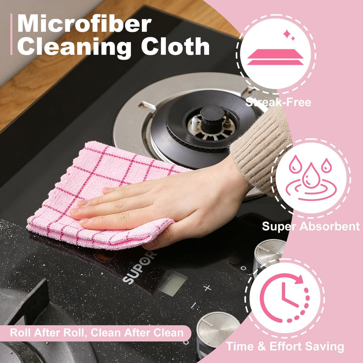 Microfiber Cleaning Cloth Roll,80 Pack Cleaning Towels,Lint Free Rags Paper Towels & Tear Away Reusable Towels,Washable Shop Rags Floral Wipe Cloth,Wash Cloths Dish Rags for Car Kitchen Window