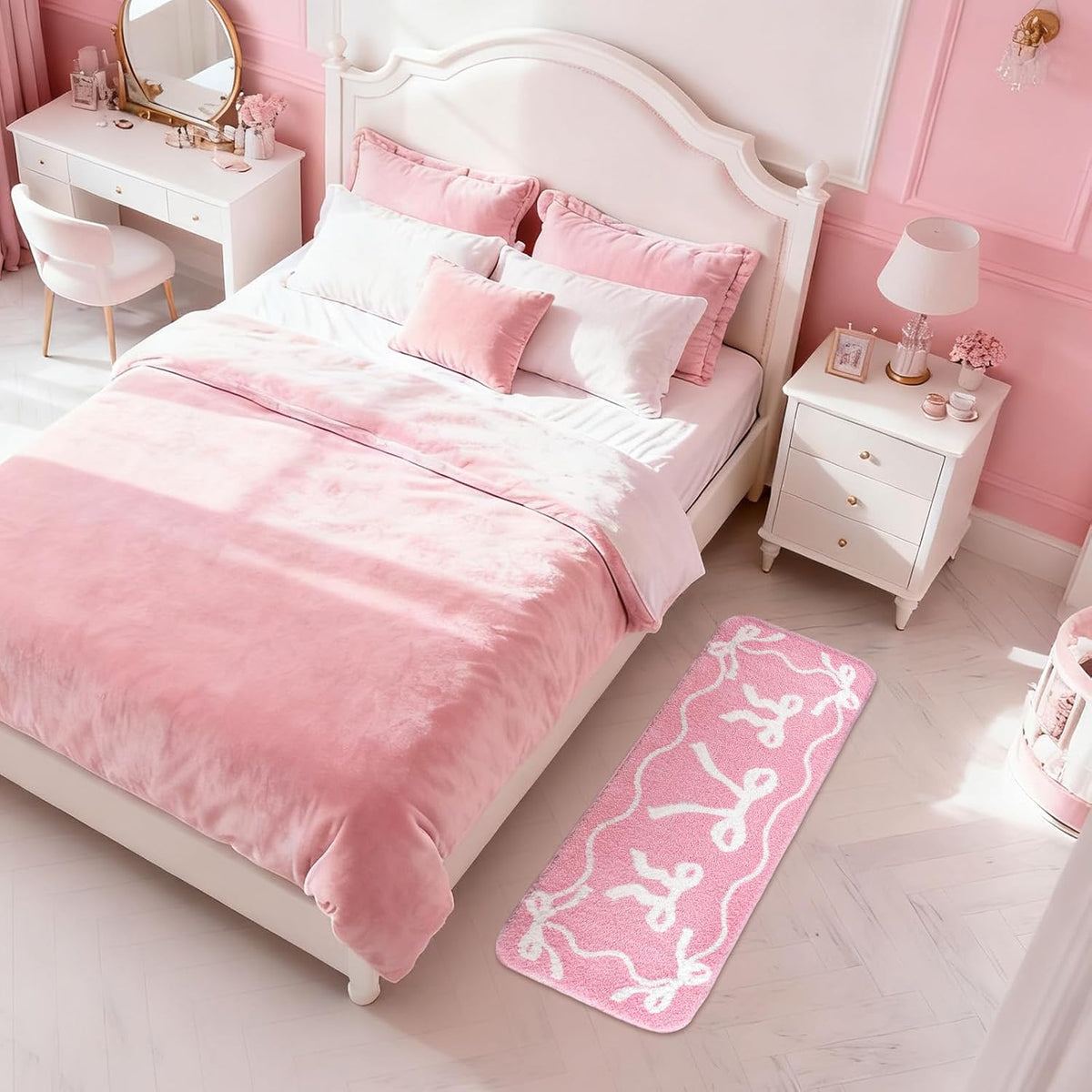 Bow Bath Mat Bow Bedroom Rug Cute Large Non Slip Super Soft Absorbent Bathroom Rug Washable for Bedroom Bathroom Floor Tub Shower Home Decor Accessories (Pink,15.8 x 46.9 Inch)