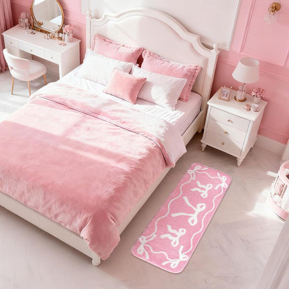 Bow Bath Mat Bow Bedroom Rug Cute Large Non Slip Super Soft Absorbent Bathroom Rug Washable for Bedroom Bathroom Floor Tub Shower Home Decor Accessories (Pink,15.8 x 46.9 Inch)