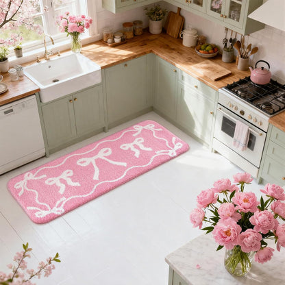 Bow Bath Mat Bow Bedroom Rug Cute Large Non Slip Super Soft Absorbent Bathroom Rug Washable for Bedroom Bathroom Floor Tub Shower Home Decor Accessories (Pink,15.8 x 46.9 Inch)