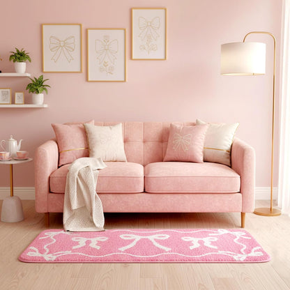 Bow Bath Mat Bow Bedroom Rug Cute Large Non Slip Super Soft Absorbent Bathroom Rug Washable for Bedroom Bathroom Floor Tub Shower Home Decor Accessories (Pink,15.8 x 46.9 Inch)