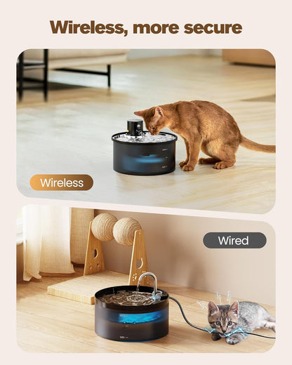 Wireless Cat Water Fountain Cordless: 108oz Battery Operated Cat Fountain | 3.2L Automatic Pet Water Dispenser Rechargeable Drinking Fountains for Cats Indoor with Motion Sensor Multiple Cats and Dogs