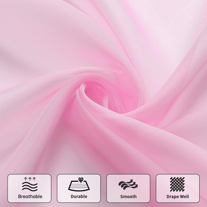 Pink Sheer Valance Curtains 3 Pcs for Bathroom Windows, Rod Pocket Beaded Trim Tassel Semi Sheer Voile Window Valance Room Decor Kitchen Curtains for Grils Bedroom Cafe, Each W51 x L24 Inch