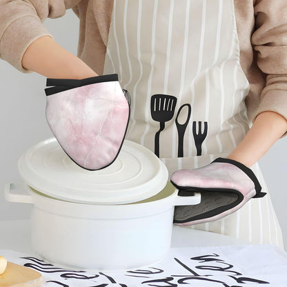 Mini Oven Mitts Light Pink Marble Abstract 2-Pack Set Silicone Grip Kitchen Gloves Heat Resistant 5.9”x5.9” Hanging Loop Mittens for Cooking Baking BBQ Oven Mitt