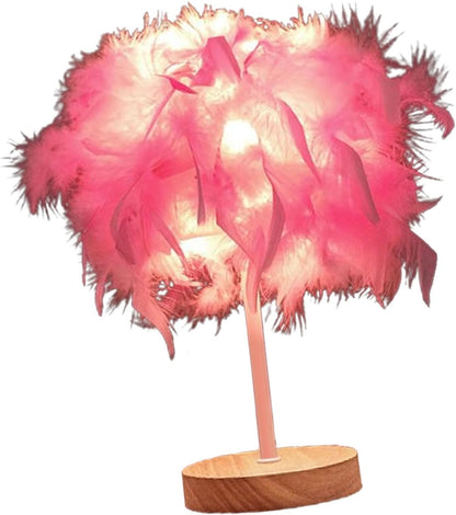 Feather Table Lamp Bedside Lamp Night Light, Light Luxury Feather Table Night Light LED Night Lamp Atmosphere Light for Bedroom Living Room Party Wedding Decoration(Pink)