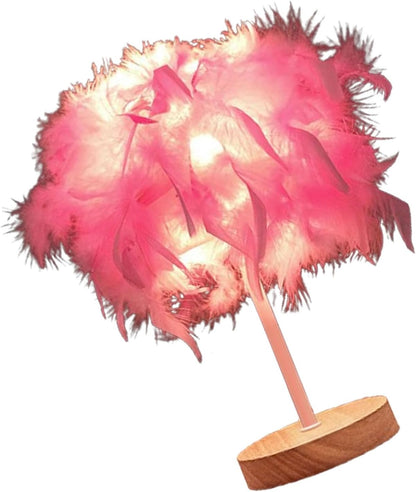 Feather Table Lamp Bedside Lamp Night Light, Light Luxury Feather Table Night Light LED Night Lamp Atmosphere Light for Bedroom Living Room Party Wedding Decoration(Pink)