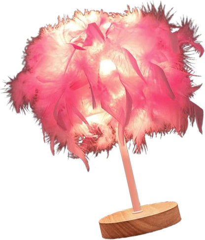 Feather Table Lamp Bedside Lamp Night Light, Light Luxury Feather Table Night Light LED Night Lamp Atmosphere Light for Bedroom Living Room Party Wedding Decoration(Pink)