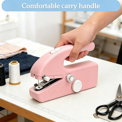 Hand Held Sewing Machine for Adults & Beginners, with Pink Leather Storage Case and 112 PCS Sewing Kit, Portable Mini Hand Sewing Machine, Assorted Needles, Threads, Heavy Duty Scissors