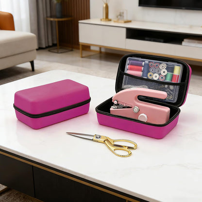 Hand Held Sewing Machine for Adults & Beginners, with Pink Leather Storage Case and 112 PCS Sewing Kit, Portable Mini Hand Sewing Machine, Assorted Needles, Threads, Heavy Duty Scissors