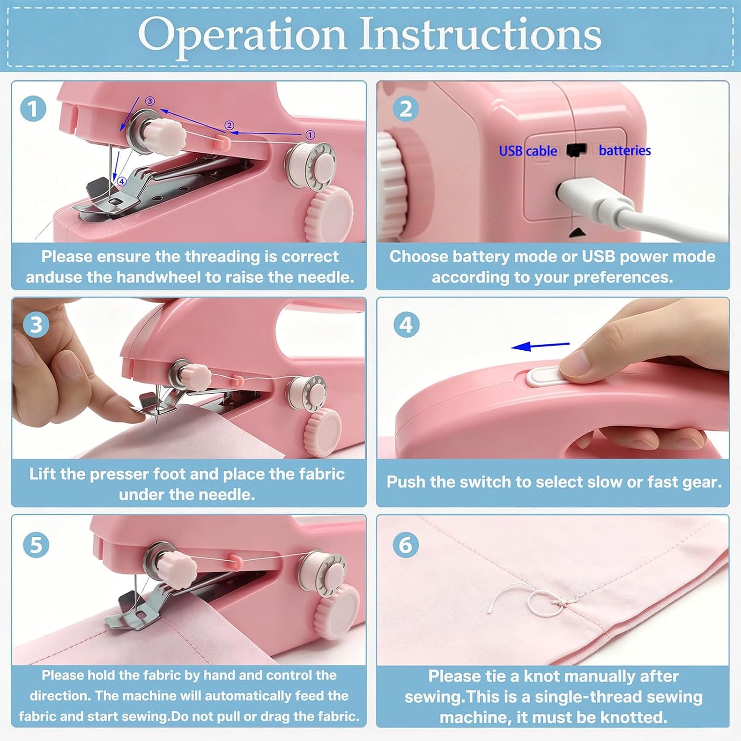 Hand Held Sewing Machine for Adults & Beginners, with Pink Leather Storage Case and 112 PCS Sewing Kit, Portable Mini Hand Sewing Machine, Assorted Needles, Threads, Heavy Duty Scissors