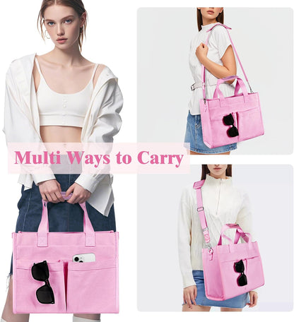 Tote Bag for Women, Canvas Tote Bag with Velcro Closure, Laptop Bag