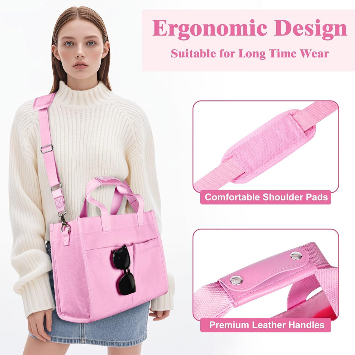 Tote Bag for Women, Canvas Tote Bag with Velcro Closure, Laptop Bag