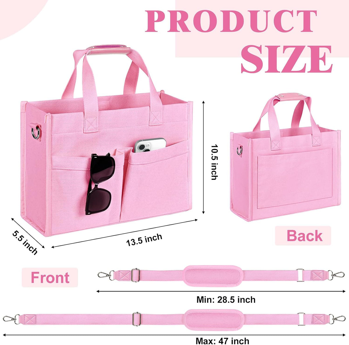 Tote Bag for Women, Canvas Tote Bag with Velcro Closure, Laptop Bag