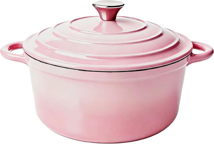 Enameled Cast Iron Dutch Oven 4.5QT with Lid & Heat Resistant Gloves Heavy-Duty Cookware for Roasting, Baking, Sauteing and Bread Making Pink