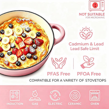 Enameled Cast Iron Dutch Oven 4.5QT with Lid & Heat Resistant Gloves Heavy-Duty Cookware for Roasting, Baking, Sauteing and Bread Making Pink
