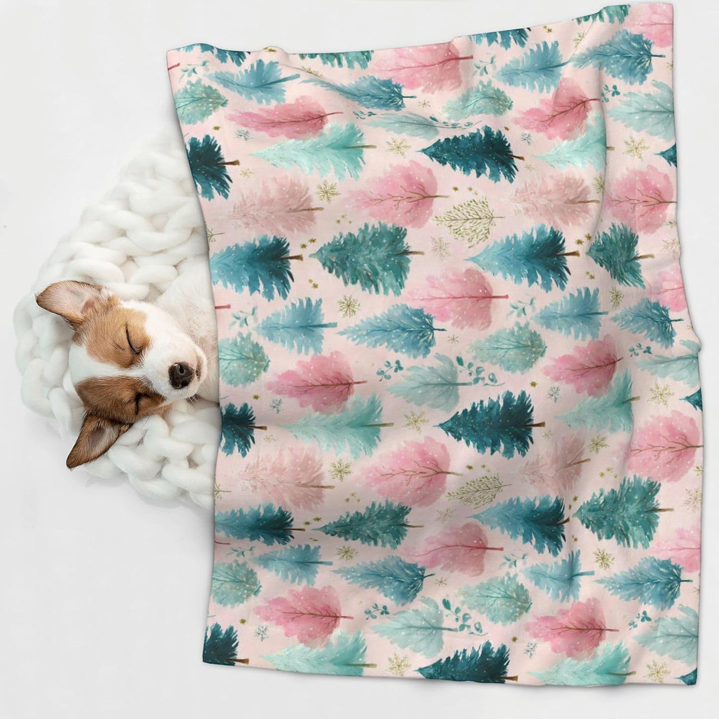 Waterproof Dog Blanket Soft Pet Blanket for Puppy Cat, Fleece Cat Throw Blankets for Furniture Bed Couch Sofa Reversible - Pastel Christmas Trees On Pink 1