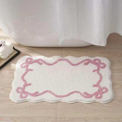 Bow Bath Mat with Scalloped Edge Pink